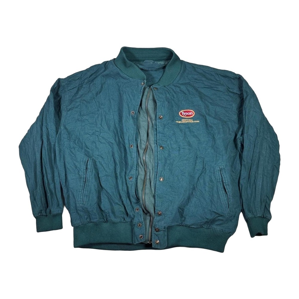 Vintage Tyson Chicken Quick Work Jacket Bomber Snap Button Green XXL